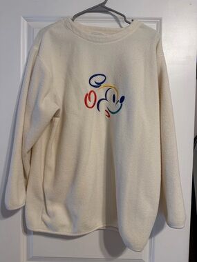 Mickey Mouse Cream Embroidered Cartoon Fleece Sweater - Women's